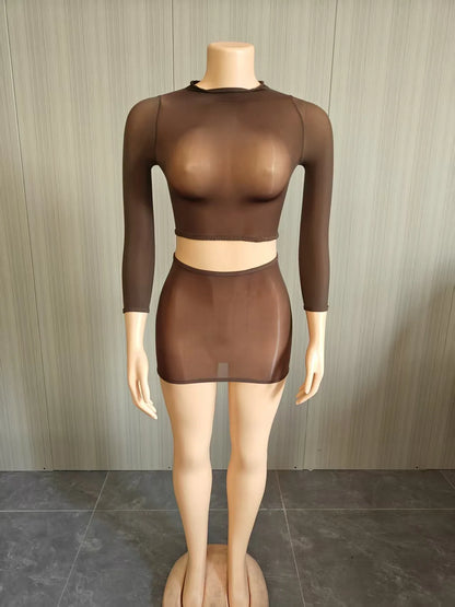 Women's Long Sleeve Crop Mini Two Piece Set