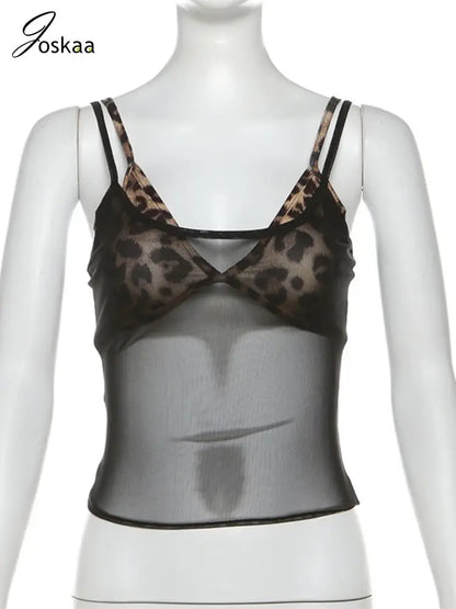 Women's Leopard Print Mesh Two Piece Bikini Set Black – Front View