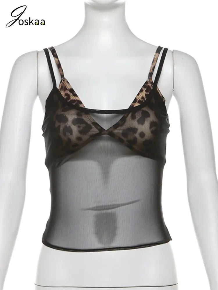Women's Leopard Print Mesh Two Piece Bikini Set Black – Front View