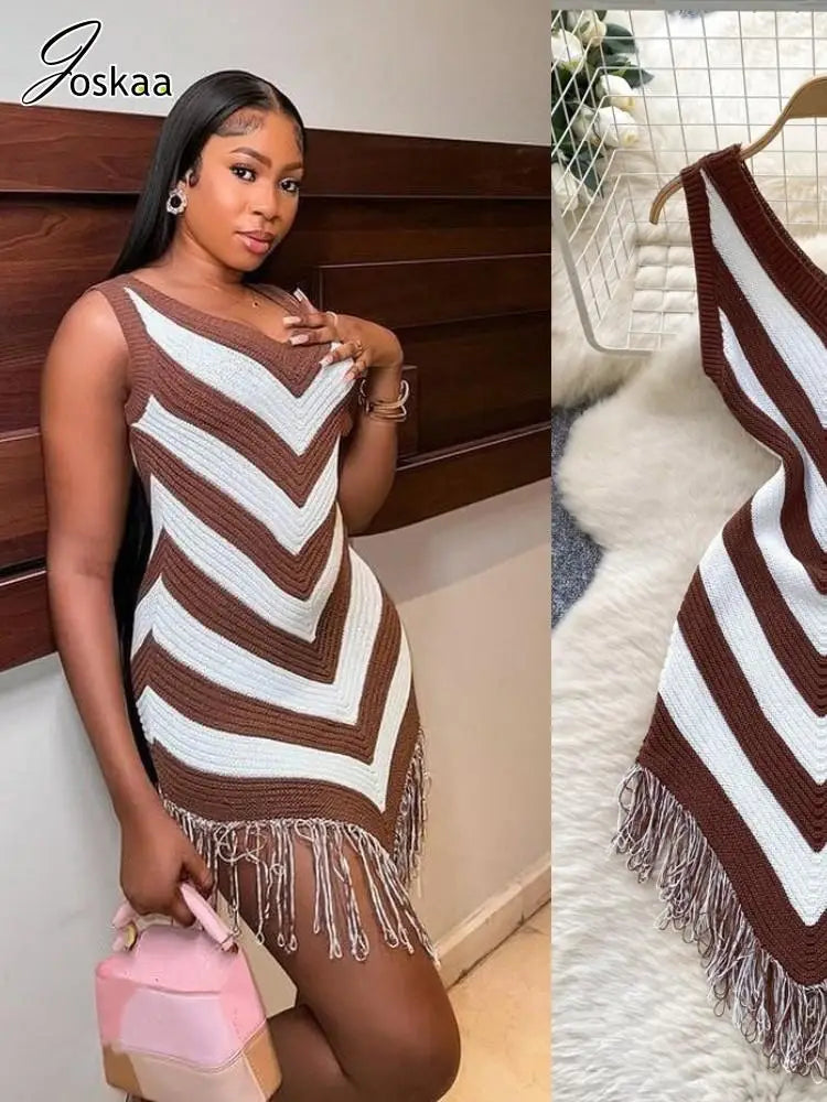 Women's Stripe Knit Sleeveless Bodycon Dress – Women's Fashion Wholesale – Front View