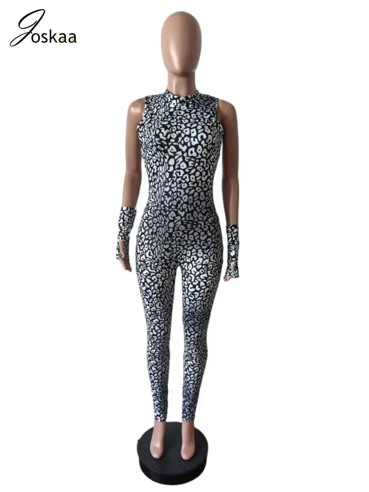 Women's Leopard Print Backless Bodycon Romper Black – Detail View