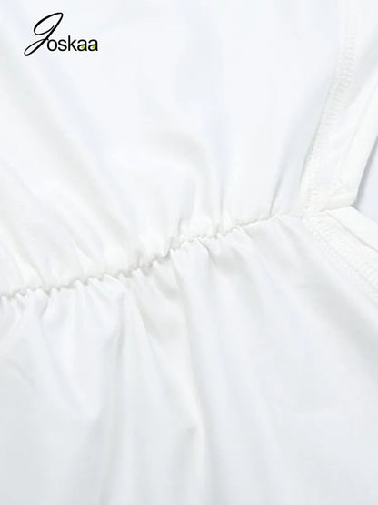 Women's Lace Ruched Backless Halter Romper White – Back View