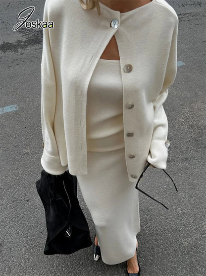 Women's Knit Long Sleeve Maxi Two Piece Set Pink – Front View
