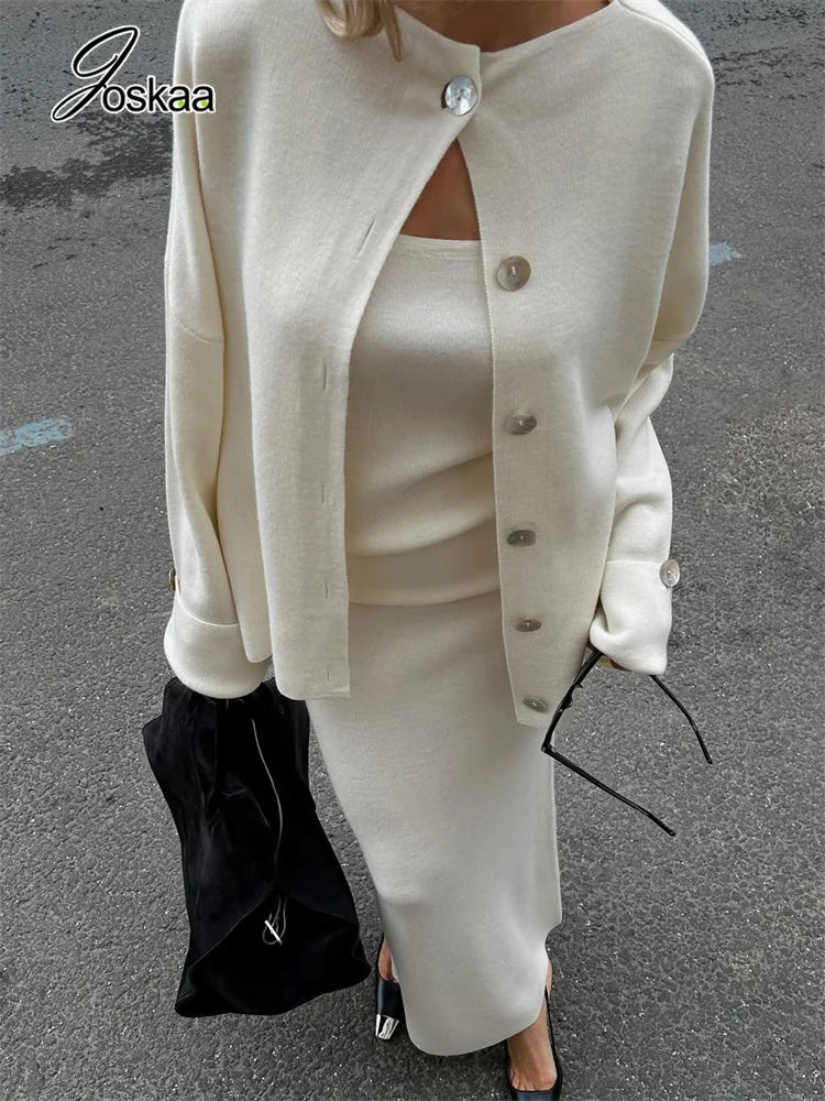 Women's Knit Long Sleeve Maxi Two Piece Set Pink – Front View