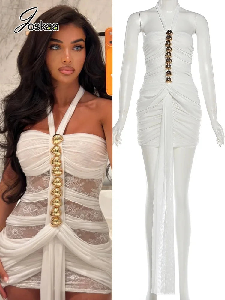 Women's Mesh Lace Ruched Backless Mini Dress - Women's Fashion Wholesale - Front View