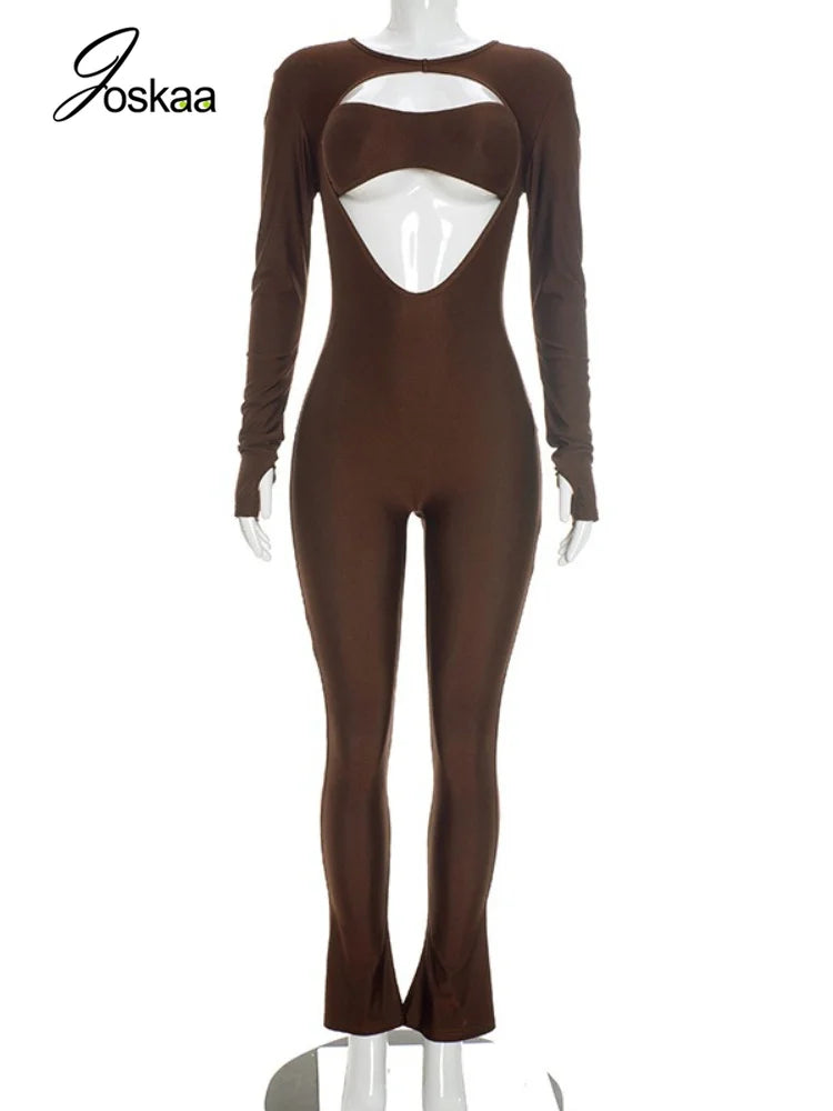 Women's Cutout Strapless Zip Up Long Sleeve Romper - Side View