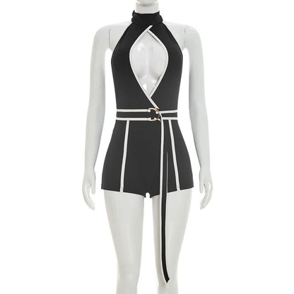 Joskaa Backless Halter Romper Color Block Tie - romper image 5