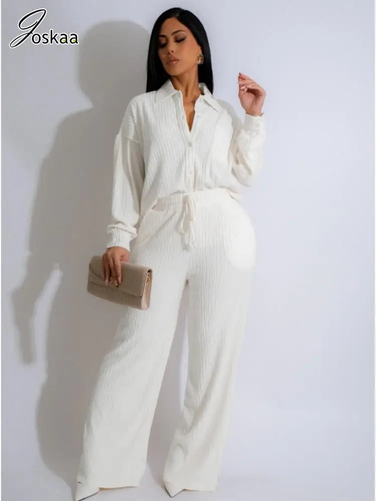 Women's Long Sleeve Flare Wide Leg Two Piece Set – Women's Fashion Wholesale – Front View