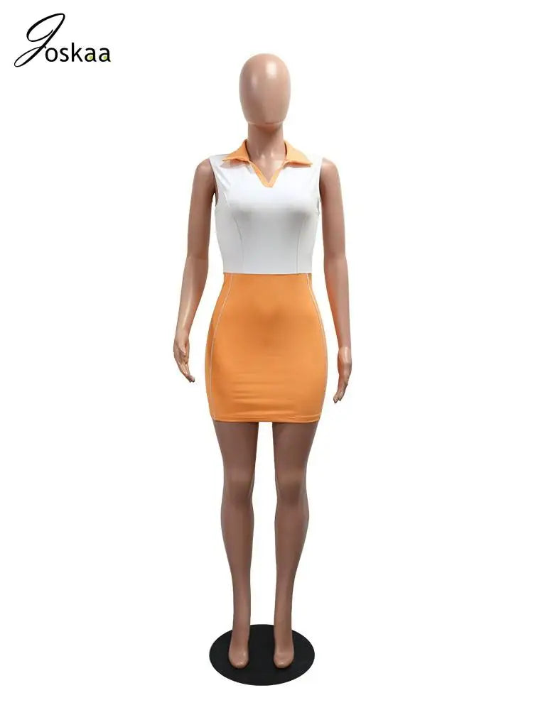 Wholesale Women's Sleeveless Bodycon Mini Dress Orange – Detail View