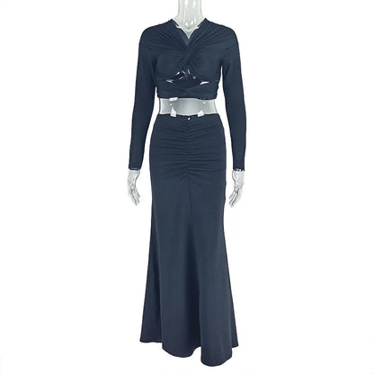 Women's Ruched Cutout Long Sleeve Two Piece Set