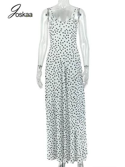 Women's Polka Dot Mesh Sleeveless Maxi Dress - Back View