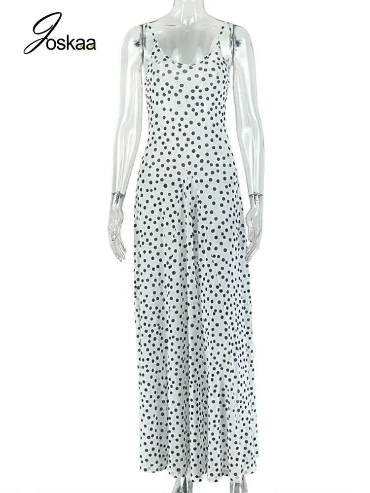 Women's Polka Dot Mesh Sleeveless Maxi Dress - Back View