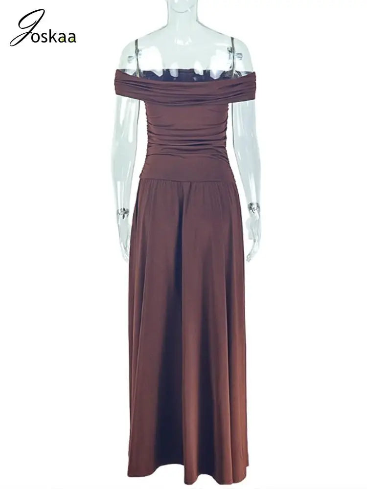 Women's Ruched Strapless Bodycon Maxi Dress Dark Brown – Detail View