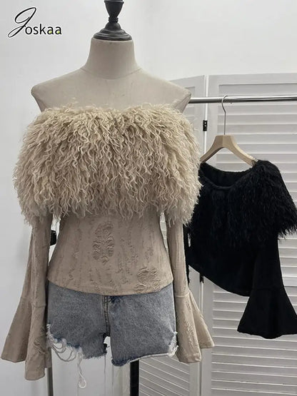 Wholesale Women's Long Sleeve Fall Faux Fur Top – Women's Fashion Wholesale – Front View