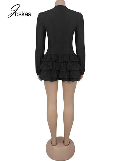 Women's Lace Long Sleeve Bodycon Mini Dress Black – Detail View