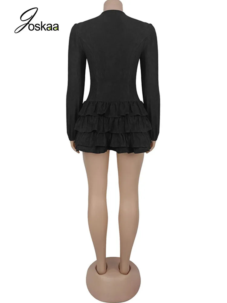 Women's Lace Long Sleeve Bodycon Mini Dress Black – Detail View