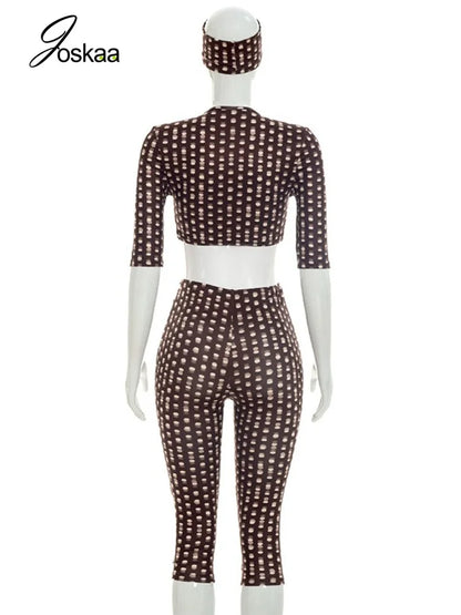 Women's Polka Dot Ruched V-neck High Waist Two Piece Set - Detail View