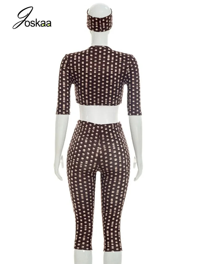 Women's Polka Dot Ruched V-neck High Waist Two Piece Set - Detail View