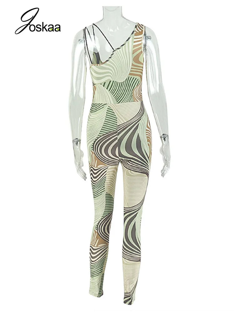 Women's Stripe Backless Sleeveless Romper Green – Detail View