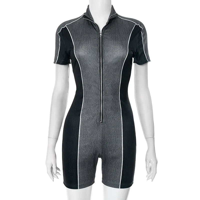 Wholesale Women's Short Sleeve Bodycon Zip Romper