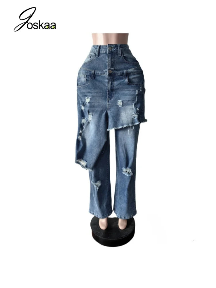 Women's Denim High Waist Fall Ripped Stretchy Pants 13978534 – Detail View