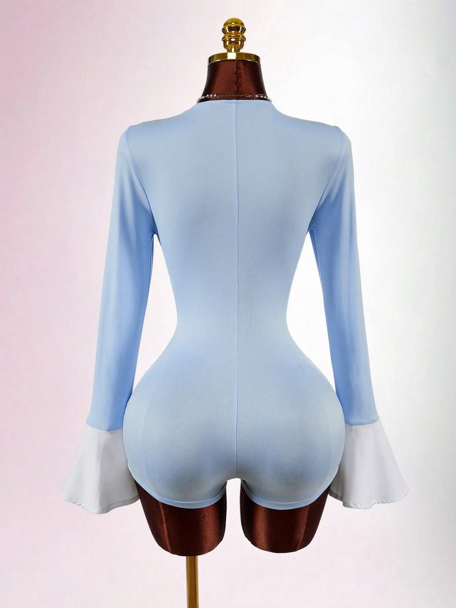 Joskaa Bodycon Flare Romper Contrast Color Button - romper image 4
