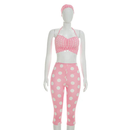 Women's Polka Dot Ruched Halter High Waist Two Piece Set - Detail View 7