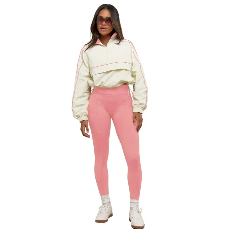 Women's Long Sleeve Sporty Nylon Full Two Piece Set