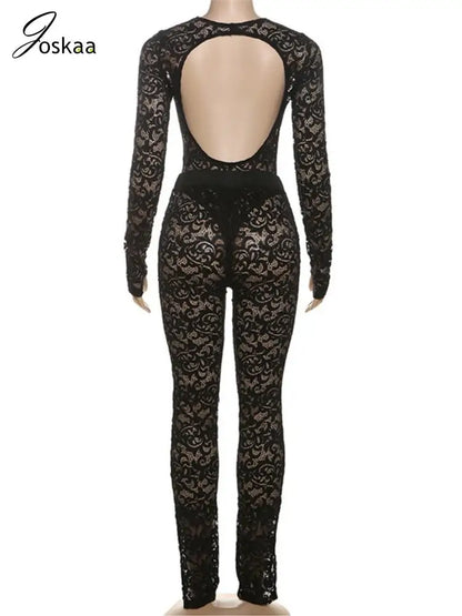 Women's Lace Backless Cutout Two Piece Set Black – Detail View