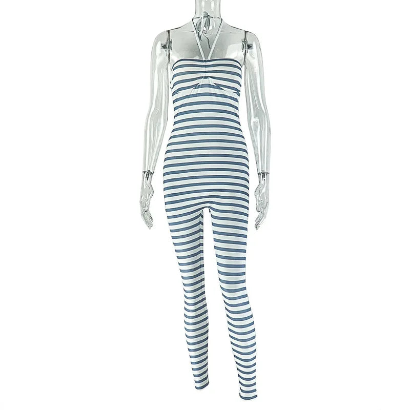 Joskaa Stripe Backless Halter Bodycon Romper - romper image 5