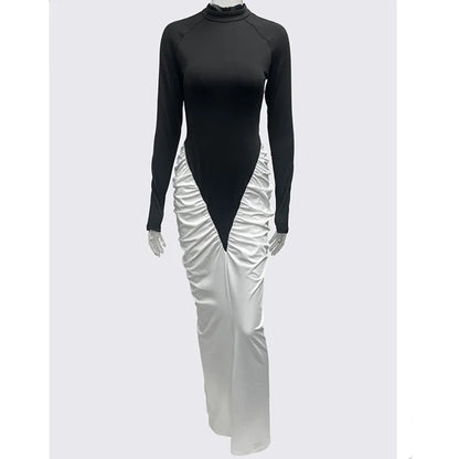 Women's Ruched Long Sleeve Bodycon Maxi Dress
