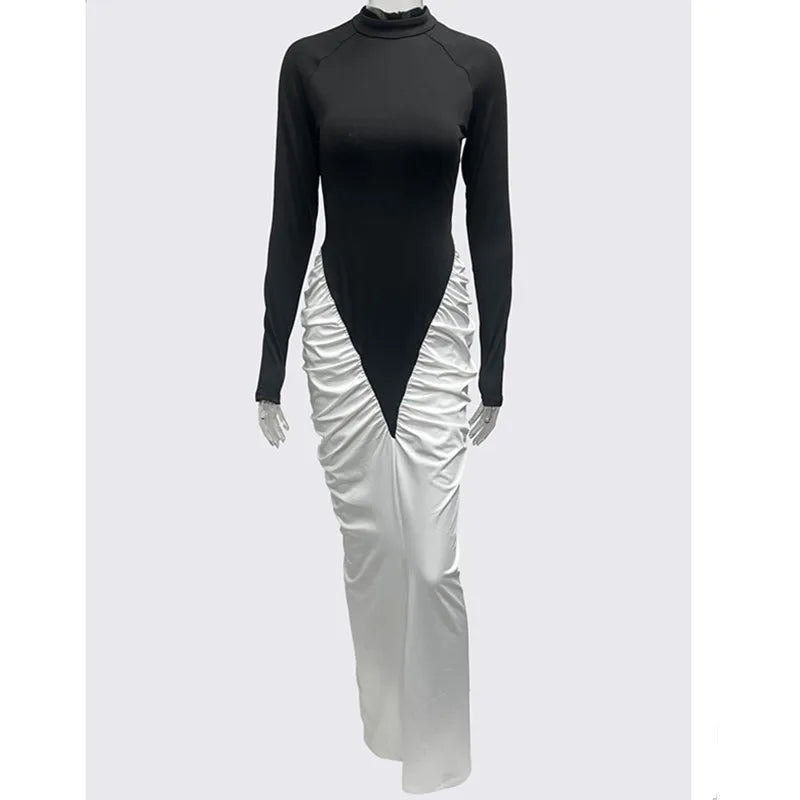 Women's Ruched Long Sleeve Bodycon Maxi Dress