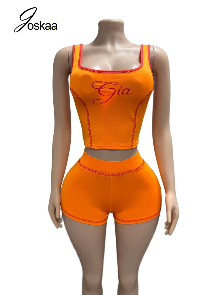 Women's Crop Line Patchwork Sporty Two Piece Set Pink – Back View
