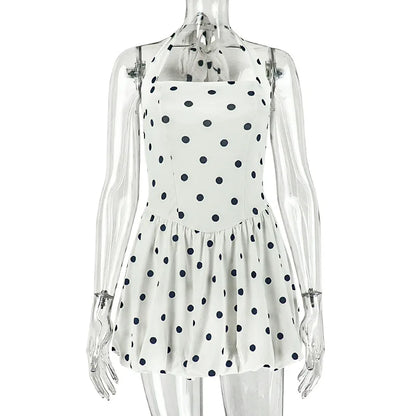 Women's Polka Dot Lace Backless Mini Dress