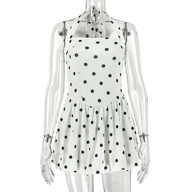 Women's Polka Dot Lace Backless Mini Dress
