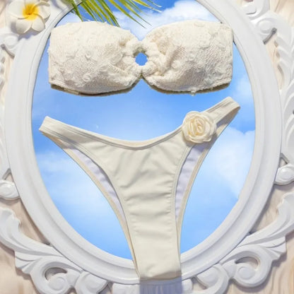Women's Floral Print Swimwear Flower Decorate Bikini Set