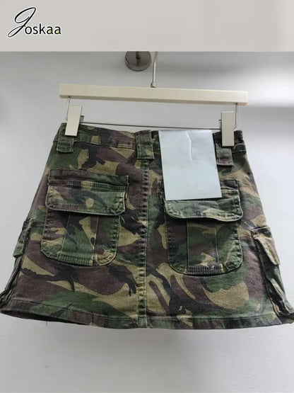 Women's Denim High Waist Mini Fall Vintage Side Skirt Camouflage – Front View