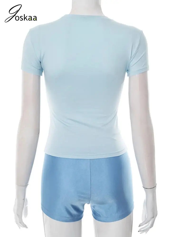 Women's Short Sleeve Sporty Round Neck Two Piece Set Pink – Detail View
