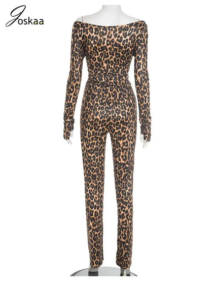 Women's Leopard Print Long Sleeve High Waist Two Piece Set Leopard Print – Detail View