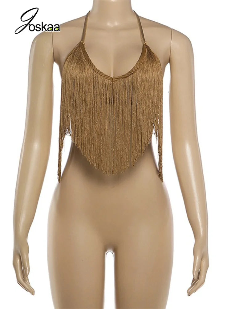 Women's Backless Halter Sleeveless Bikini Set Khaki – Back View