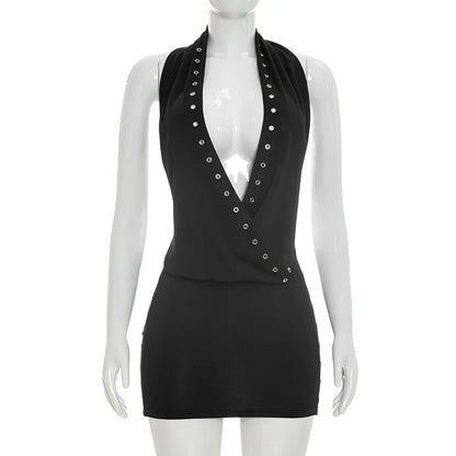 Women's Backless Halter Mini Two Piece Set