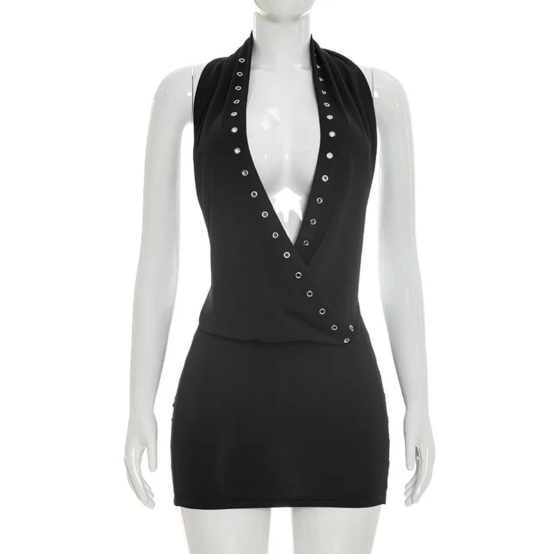 Women's Backless Halter Mini Two Piece Set