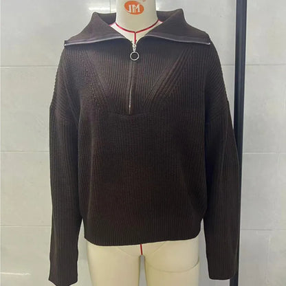 Wholesale Women's Knit Long Sleeve Ribbed Zip Top
