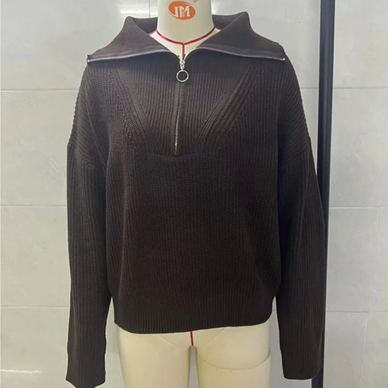 Wholesale Women's Knit Long Sleeve Ribbed Zip Top