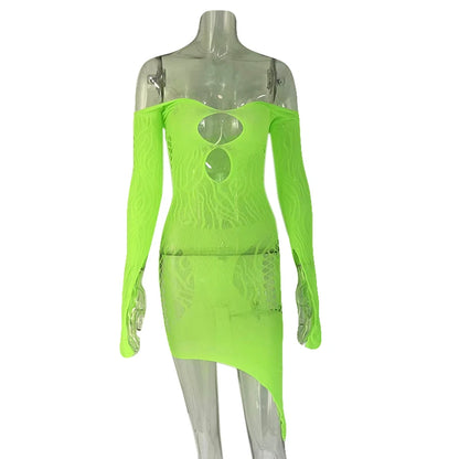 Women's Mesh Cutout Strapless Long Sleeve Dress