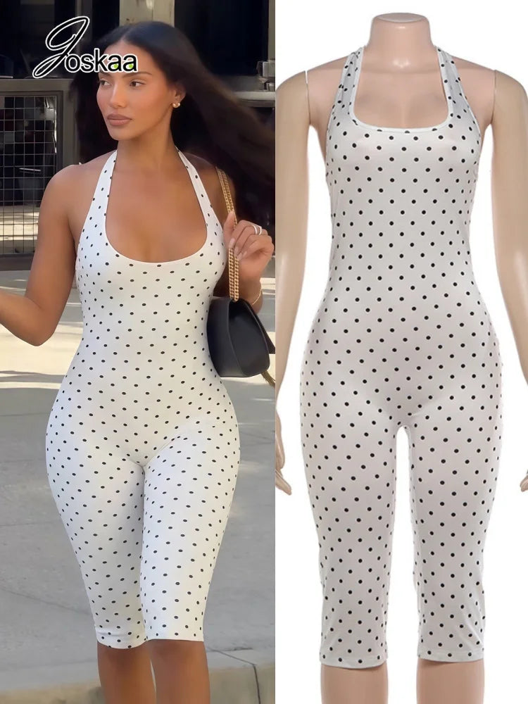 Women's Polka Dot Backless Halter Romper – Women's Fashion Wholesale – Front View