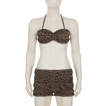 Women's Polka Dot Backless Halter Bikini Set