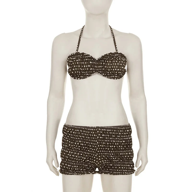 Women's Polka Dot Backless Halter Bikini Set