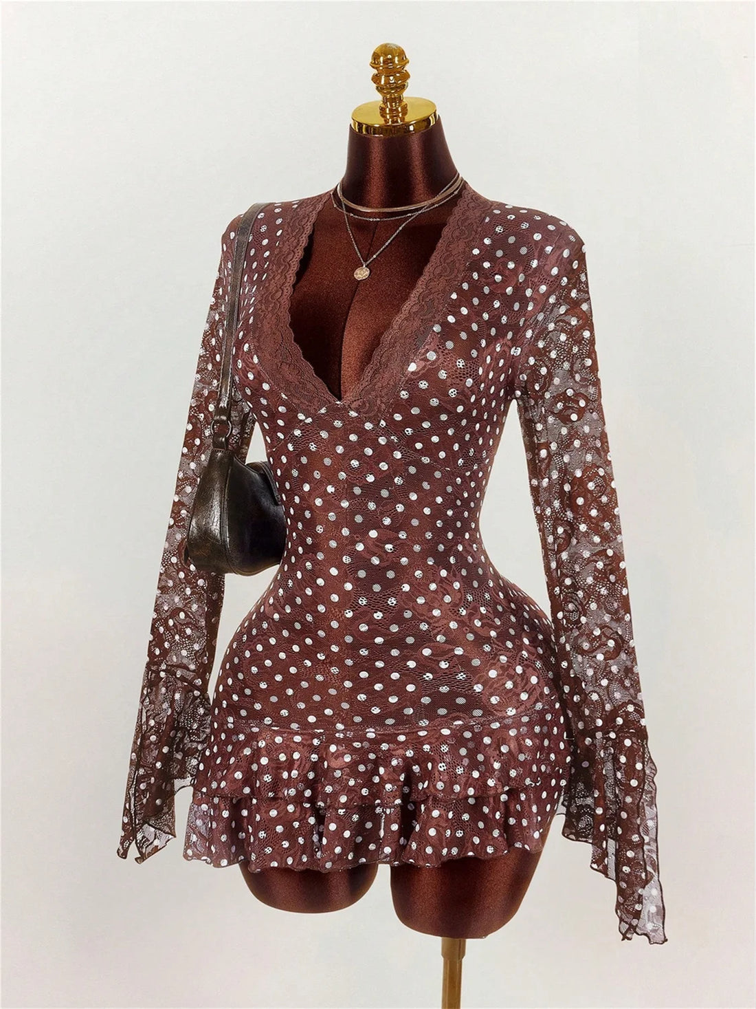 Joskaa Polka Dot Lace Long Sleeve Bodycon Mini Dress - mini dress image 3