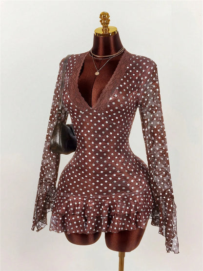 Joskaa Polka Dot Lace Long Sleeve Bodycon Mini Dress - mini dress image 3